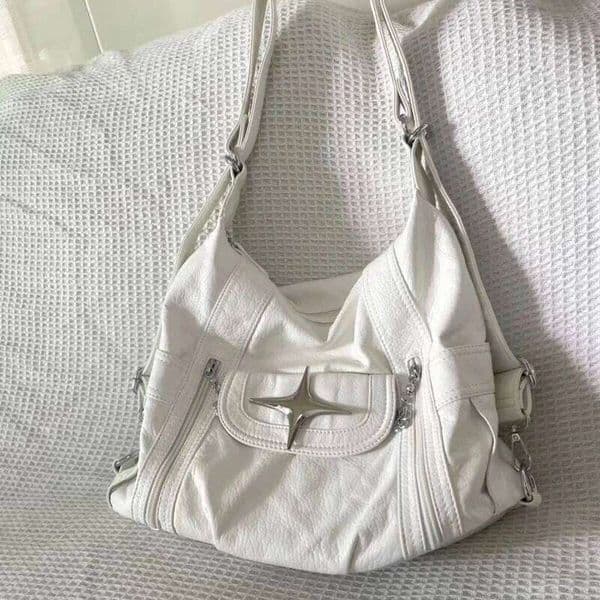 Simple Solid Color Pu Leather Women Shoulder Bag Soft Large Capacity Female Travel Backpack Sweet Cool Stars Ladies Tote Handbag Z260224
