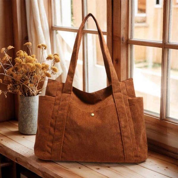Vintage Women's Corduroy Large Capacity Multiple Pockets Shoulder Solid Simple Female' Handbag Shopping Bag Z260224