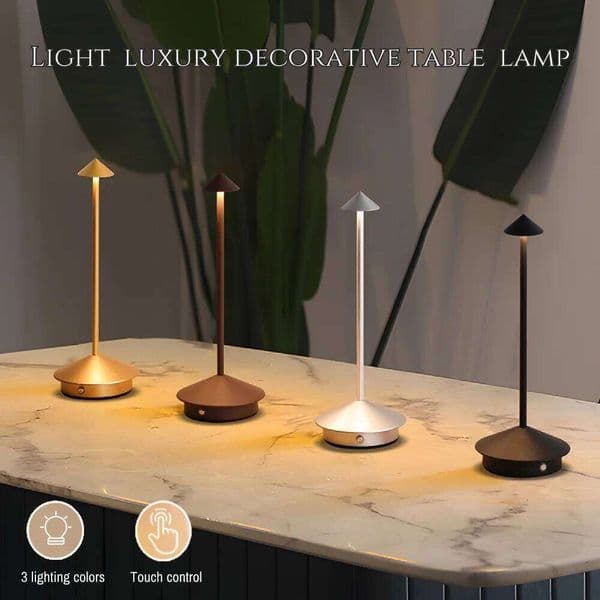 Creative LED Pointed Desk Lamp Charging Touch 3 Color Stepless Dimming Night Hotel Bar Restaurant Table Decoration Light H260224