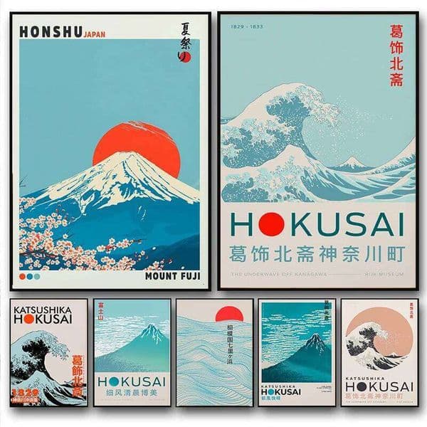 Mount Fuji Sunrise Canvas Print Hokusai Giant Wave Landscape Japanese Wall Art Poster for Modern Living Room Home Decor 26H0225