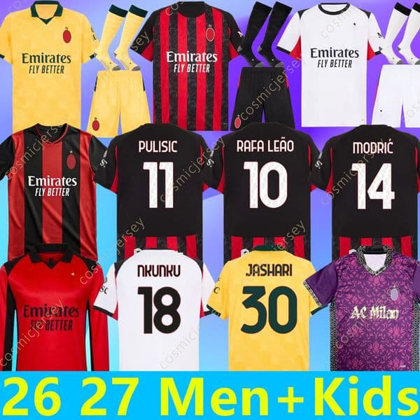 2025 2026 2027 maglia MODRIC Soccer Jerseys RAFA LEAO THEO PULISIC maglia ac Player kid Kit AC MilLAn jersey 125TH black long sleeve 25 26 27 NKUNKU JASHARI FOFANA RICCI