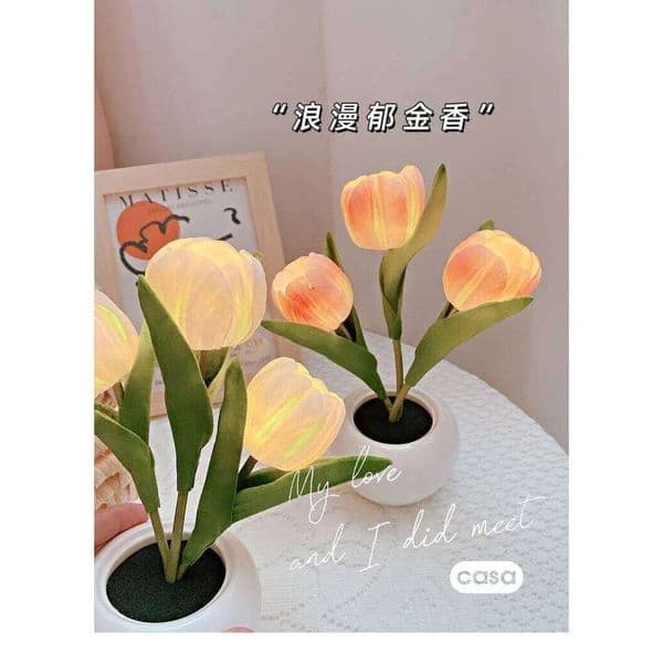 Tulip Nightlight Simulation Bouquet Insertion Electric Light Bedroom Girl Decorative Atmosphere Desk Lamp Gift H260224