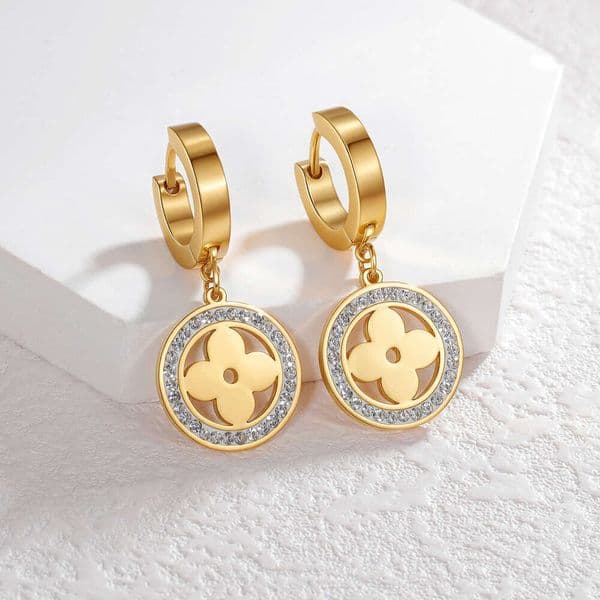 for Women Titanium Stainless Steel Clover Zircon Earrings Korean Fashion Non-Fading Ear Jewelry