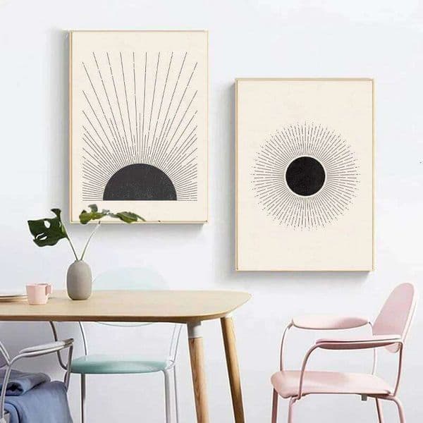 Sun Illustration Mid Century Modern Block Print Neutral Colors Style Poster Canvas Painting Wall Picture Living Room Home Decor 26H0225