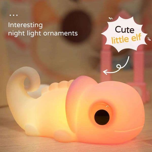 Chameleon Silicone Night Light Soft Nursery Nightlight,Rechargeable Dimmable LED Squishy Novelty Animal Bedside Lamp,Kid Gifts H260224