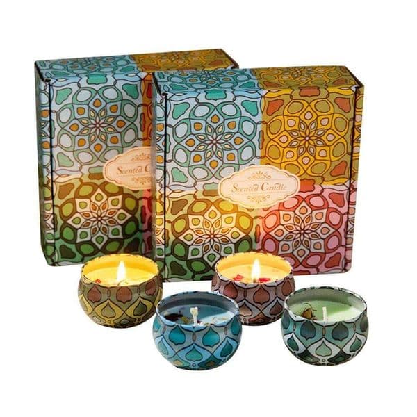 4Pcs Scented Set, Soy Wax Candle in Metal Tin Aromatherapy Candles with Floral Scents Home Decor Gift for Women H260225