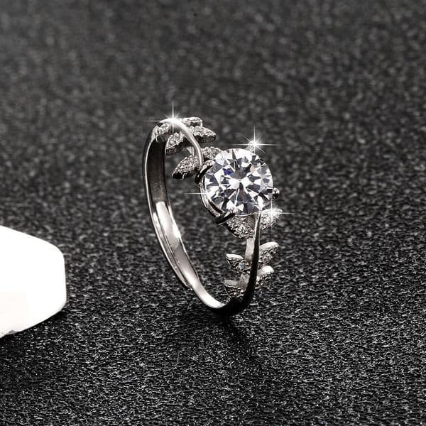 S925 Sterling Silver Flower Fresh Laurel Branch for Women Full Diamond Inlaid Zircon Fashion Light Luxury Ring Jewelry