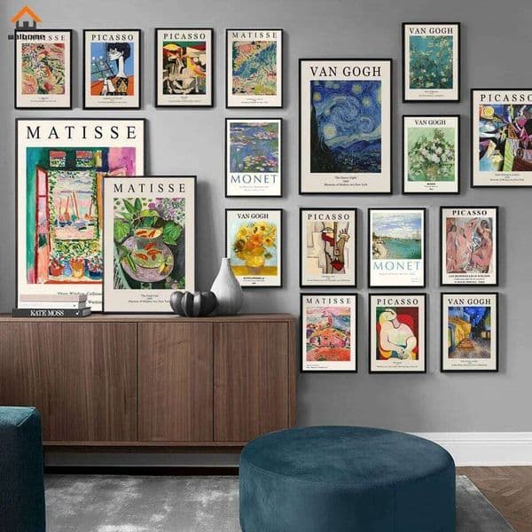 Vintage Famous Van Gogh Monet Matisse Picasso Poster Print Canvas Painting Retro Abstract Wall Art Pictures for Home Room Decor 26H0225