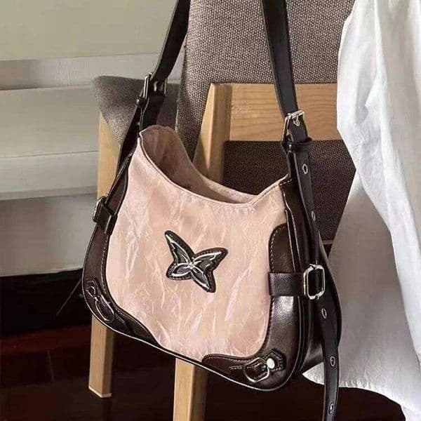 Butterfly Pu Leather Shoulder American Retro Handbag Armpit Storage Bag Women's Tote Bags Purse H260225