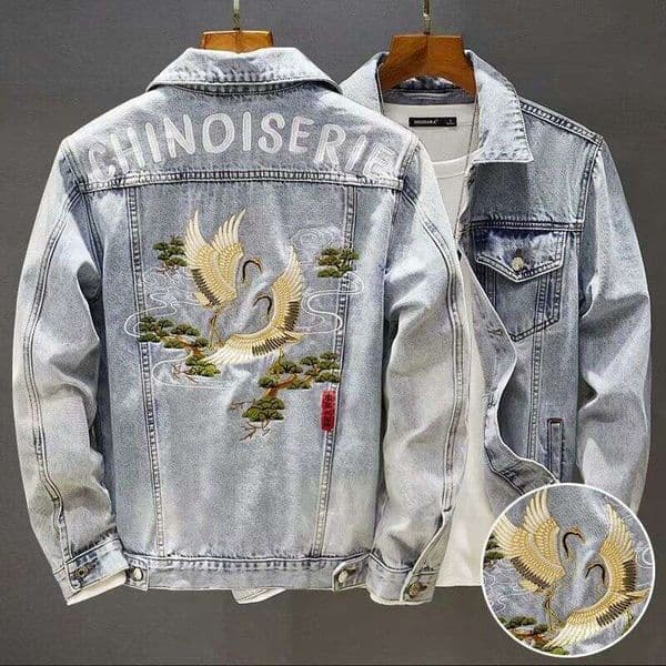 New 2026 Chinese Style Embroidered Denim Youth Fashion Slim Fit High-End Men's Jacket