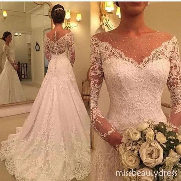 Vintage Long Sleeve Country Wedding Dress A Line Sheer Neck Lace Bridal Gowns Robe De Mariage Custom Made Bride Dresses Plus Size N25 thumbnail 2