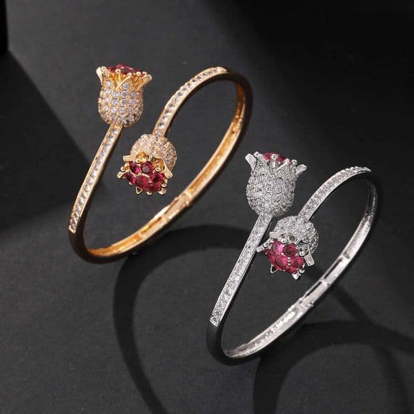 European and American Cross-Border Accessories Personality High-End Light Luxury Bracelet Rose Flower Fashion Jewelry Copper Inlaid Zircon Wholesale