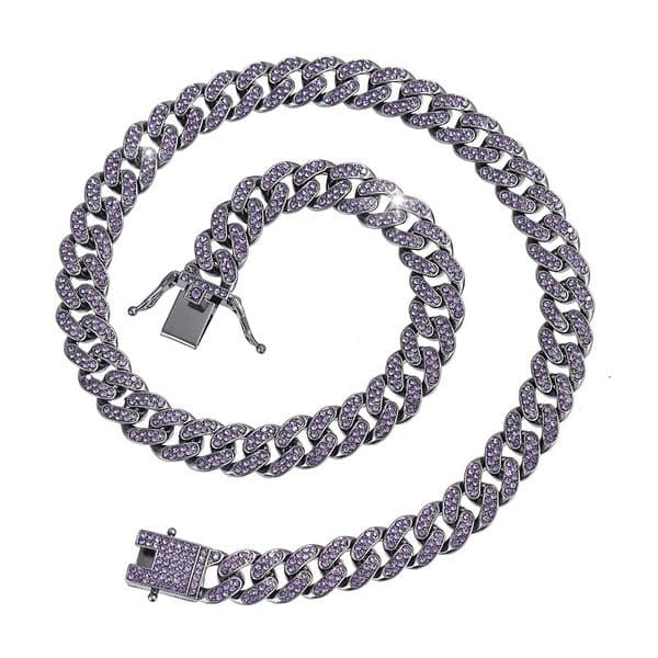 Style New Alloy Retro Full Diamond Purple Bracelet Niche Light Luxury Cool Shiny Hip Hop Cuban Necklace