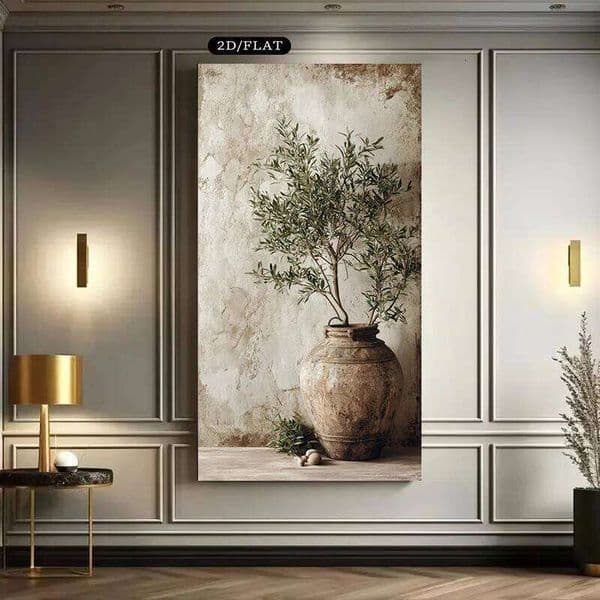 Large Olive Trees in The Countryside Vase Paint Canvas Print Simple Plants Farmhouse Wall Art Posters for Living Room Home Decor 26H0225