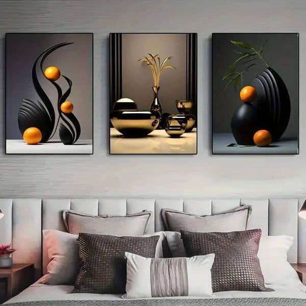 3pcs/set Abstract Canvas Print Posters Three-dimensional Sculpture Ceramic Wall Art Poster Living Room Bedroom Bathroom Decor 26H0225