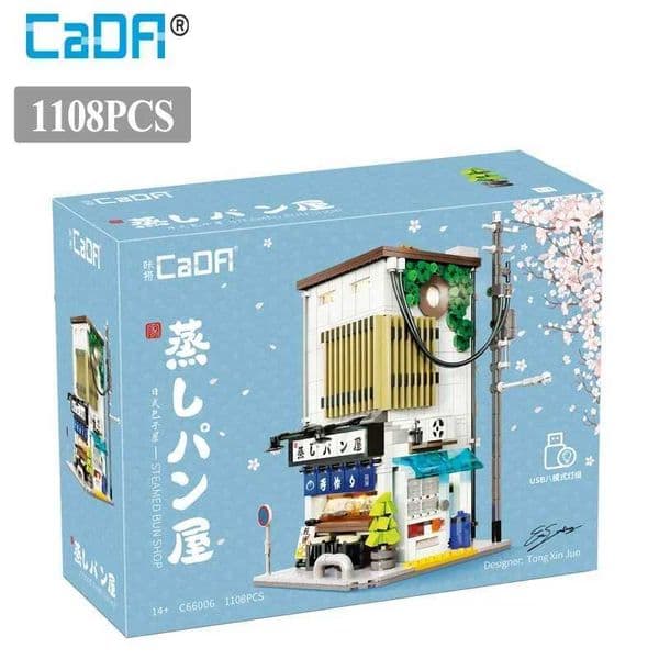 BOX Cada City LED Japanese Steamed Bun House Architecture Building Blocks Friends Shop Figures Bricks Toys for Kids Gifts X260225