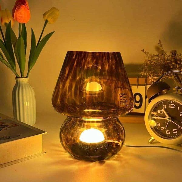 Glass Table Lamp Mushroom Desk Lamps Bedroom Bedside Desktop Decorative Room Night Light Modern Minimalist Atmosphere Led Lights H260224