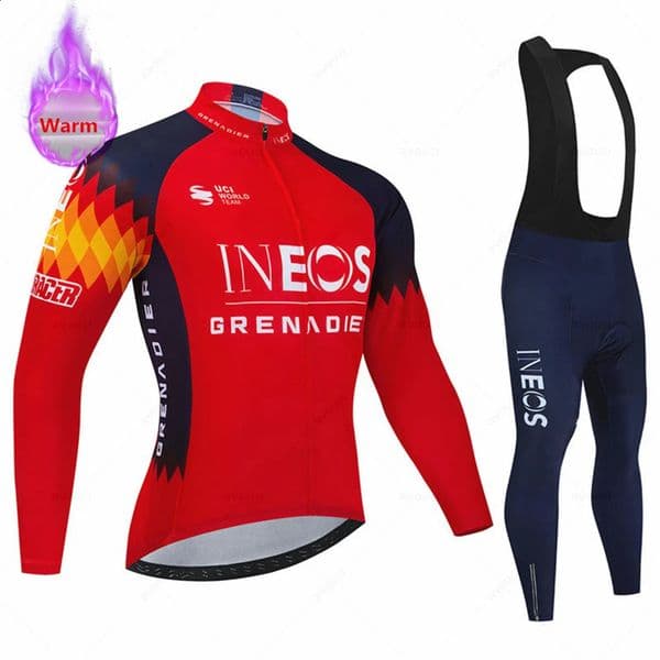 Ineos Winter Cycling Jersey Set Men Thermal Fleece Bicycle Clothing MTB Bike Bib Pants Ropa Ciclismo Triathlon Maillot 260206