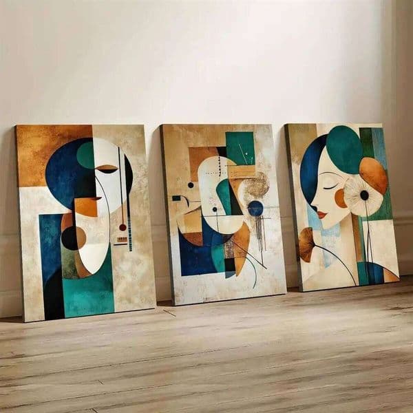 3pcs Vintage Canvas Painting Printed Retro Abstract Wall Art Posters Artwork for Gifts Bedroom Living Room Home Decor 26H0225
