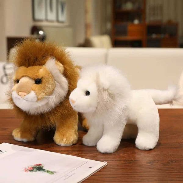 New 25cm King of the Jungle Fierce Lion Stuffed Toy Soft Plush Animal Lion Emulational White Lion Plushies Doll Boy Gift X260225