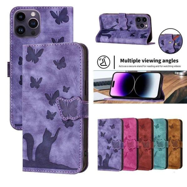 POCO C65 M6 X6 Cat Butterfly Phone Cover for Xiaomi Redmi 13C 10 9A Note 13 12 11 9 8 Pro 12S 11S 10S Case Leather Wallet J260205