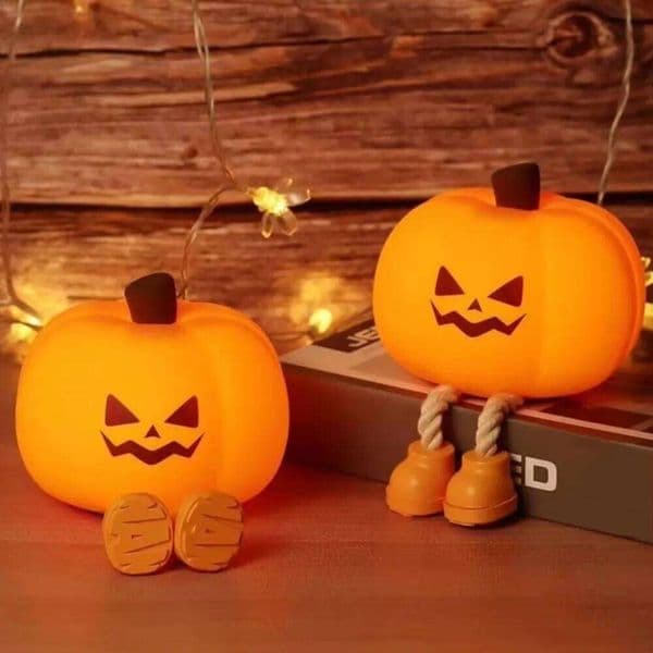 Silicone Halloween Night USB Charging Adjustable Brightness LED Pumpkin Timing Soft Desktop Light Kids H260224
