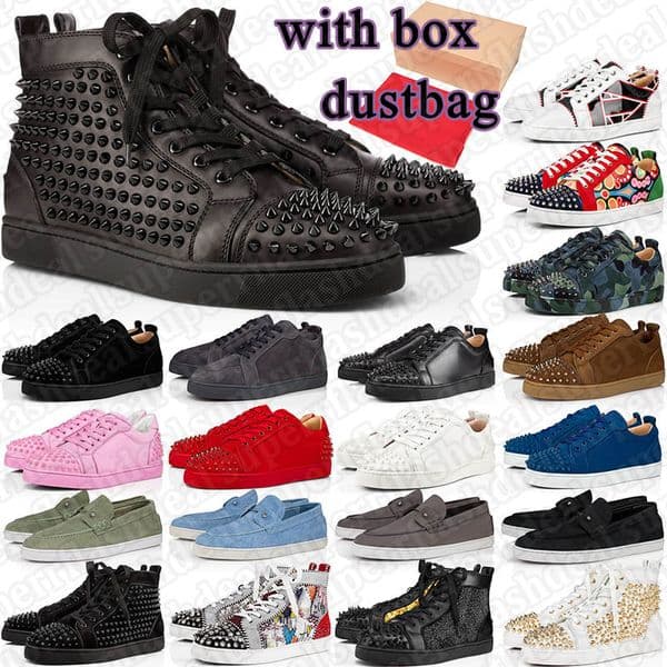 designer dress shoes luxury shoes with Box dustbag Black White leather suede rivets mens women Luxury classic shoes Office career wedding shoes big size 35-47