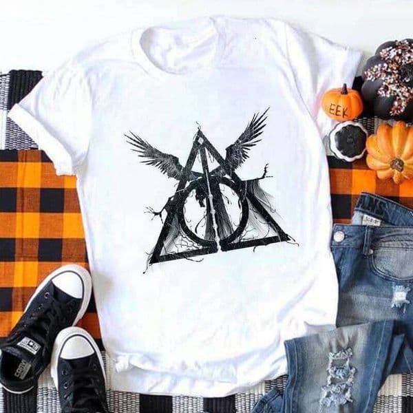 Summer Deathly Hallows Printed Casual Three Brothers Talle White Trendy T-shirt Women's Top Clothing H260225