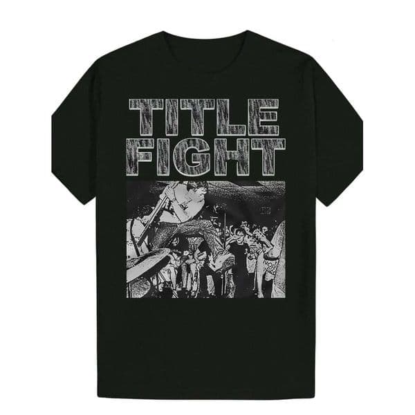 Men's Title Fight Graphic T-Shirt with Music Band Design & Song Lyrics - Black Punk Style Short Sleeve Round Neck Casual Tee H260225
