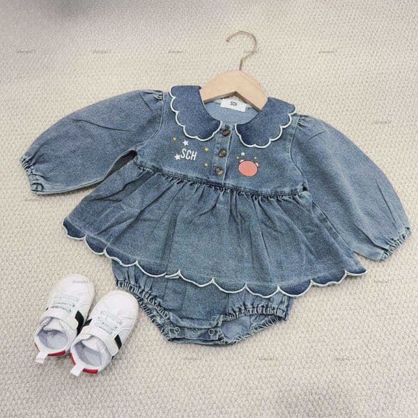 Fashion newborn bodysuit Denim fabric material toddler romper designer Baby clothing Long sleeve infant jumpsuits A131X04N083