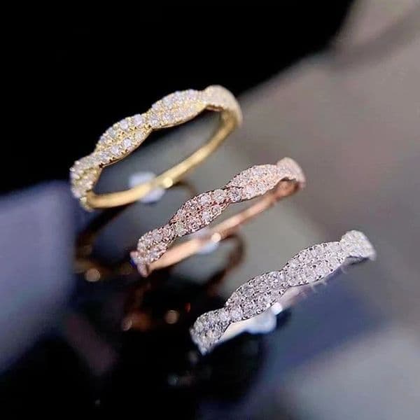 Engagement Ring Cubic Zirconia Twisted Ribbons Eternity Wedding Promise Band for Women Sterling Silver Stack Braid Ring Fine Jewelry Her Birthday Christmas Gift