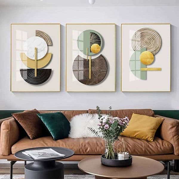 Frameless Golden Green Abstract Circle Geometric Art Canvas Painting Poster and Print Mural Wall Picture Modern Home Decor 26H0225
