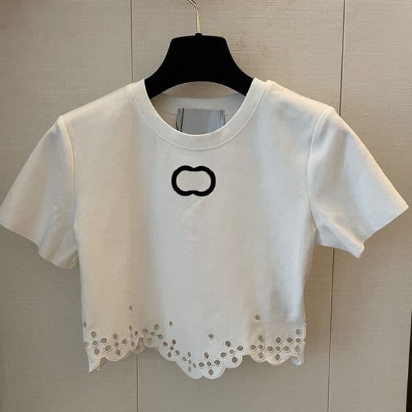 Women Hollow T Shirts Designer Cropped Short Sleeve Tees High Street Sexy Fit Letter Lady Tees