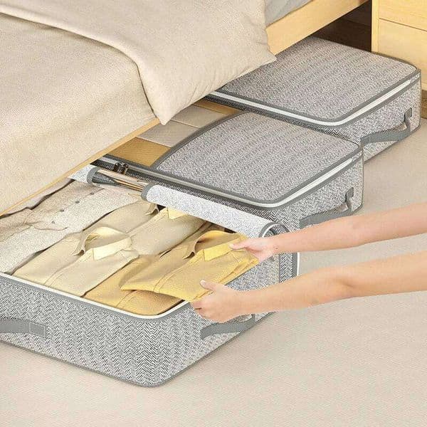 1PC foldable bed bottom large capacity Doggy Clothing blanket storage bag Tidy bedroom Dust gray 26Y0225