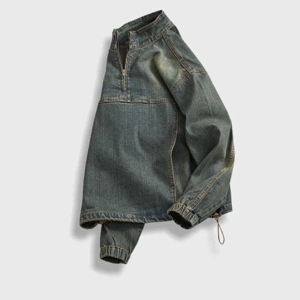 High street American denim top for men Spring Fall vintage do old wash pullover jacket Loose INS stand collar coat 26H0226