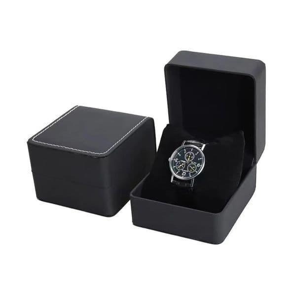 Black Single Watch Gift Box with Pillow PU Leather Wristwatch Display Case Organizer for Men Clamshell PU leather watch case 260120