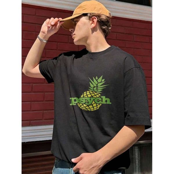 Men's Pineapple 'psych' Graphic Printed Cotton Short Sleeve Summer Casual Regular Fit Streetwear T Shirt for Men C260226