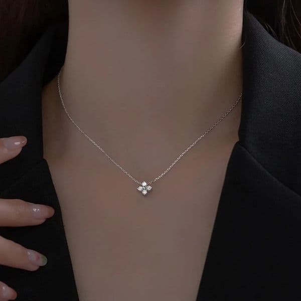 Anziw Lucky Clover Necklace Four Leaf Certified D040CT Pendant Solid 925 Sterling Silver Womens Charm Jewelry Gift 260208