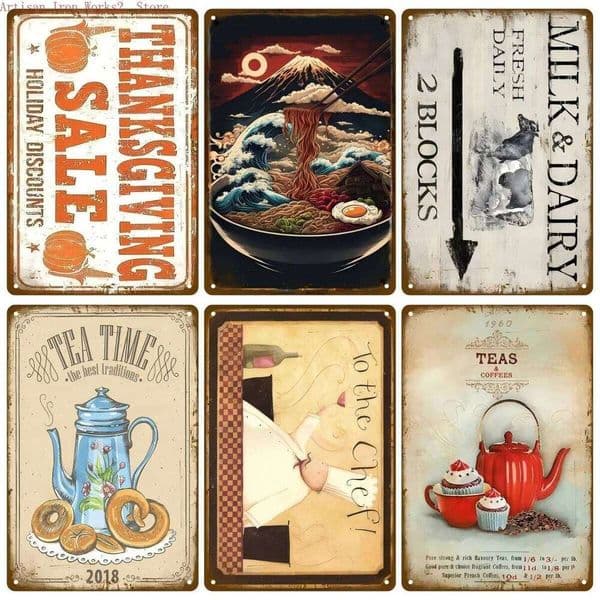 Vintage Metal Sign 6pcs fast food Wall Art Plate Zone Plaque Great Food Pub Bar Home Decoration Best Homemade Poster 26L0226