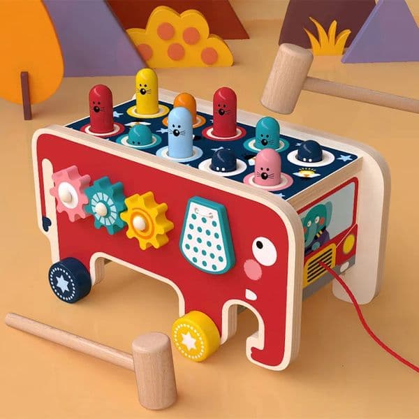 BabyToys bebe Toddler Kids Wooden Fun Game Montessori Activity Toys For Children Elephant Beating Whack-A-Mole Hammer Pounding 260204