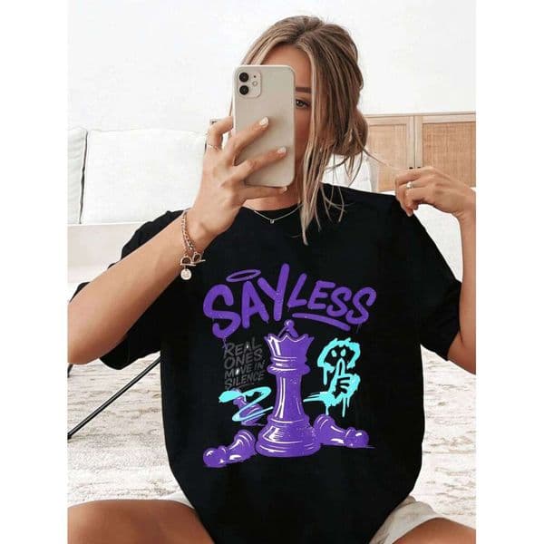 Womens Oversized Cotton Graphic T Shirt - SLAYLESS Printed Funny Casual Summer Tshirt C260226