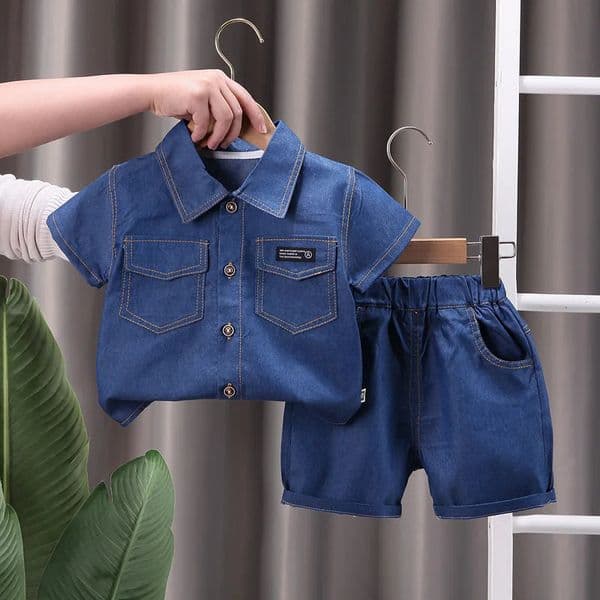 Summer Children Clothes Boys Suit Denim Tops Jeans Pants 2PcsSet Infant Casual Outfits 260203BJ