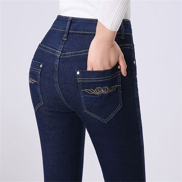2024 Spring Autumn High waist Jeans Women With pockets Slim Cotton Stretch Mother Denim Trousers Casual Female Straight pants 260205ww