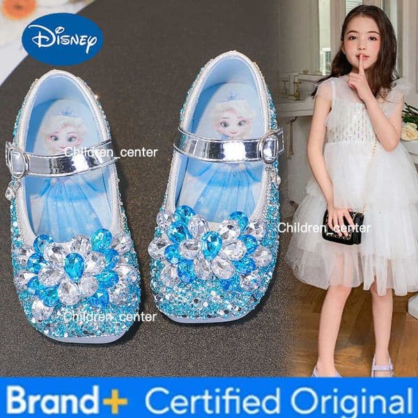 Disney Cartoon Pattern Elsa Princess Crystal Shoes for Girls Fashion New Style Baby Girl Low Heels Sandals Summer Fall Children H260226