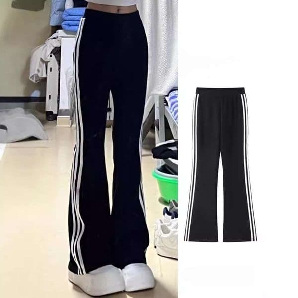 Mardi Hefxessdr quality cotton casual flared for women autumn and winter high waisted drapey straight leg three stripe sports pants sweatpants loose