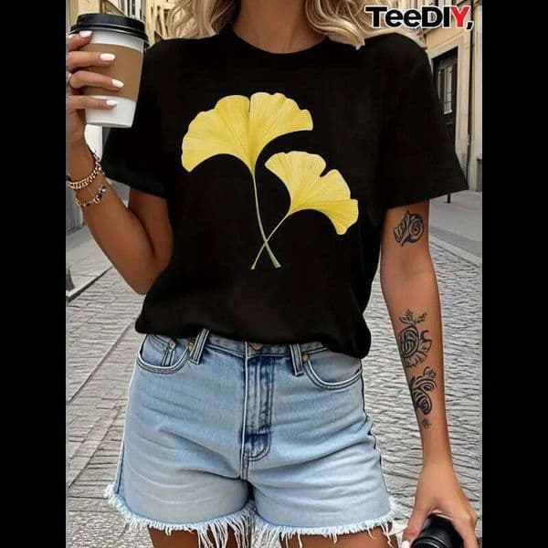 European and American Ginkgo Leaf Printed Short-sleeved T-shirt Women's Round-neck Top Harajuku Graphic T Shirts Aesthetic C260226