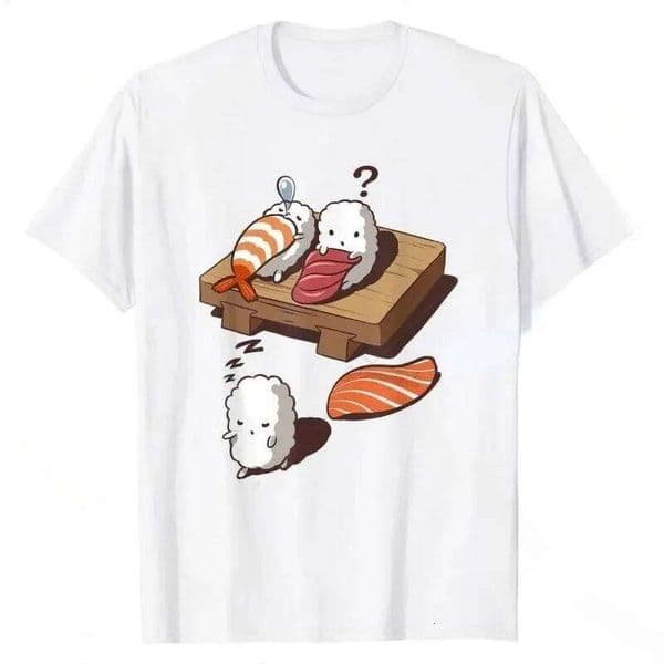 Womens Short Slved Fashionable Pattern T-shirt Harajuku Casual Strtwear Funny Japanese Sushi Cartoon Printed Women Clothing C260226 S260416
