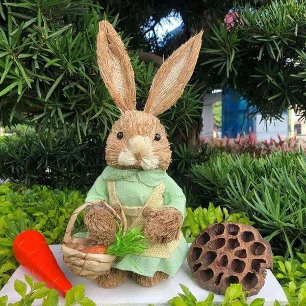 35cm Handmade Easter Bunny Decoration Cute Straw Rustic Party Desktop Decorations for Home 26Y0226