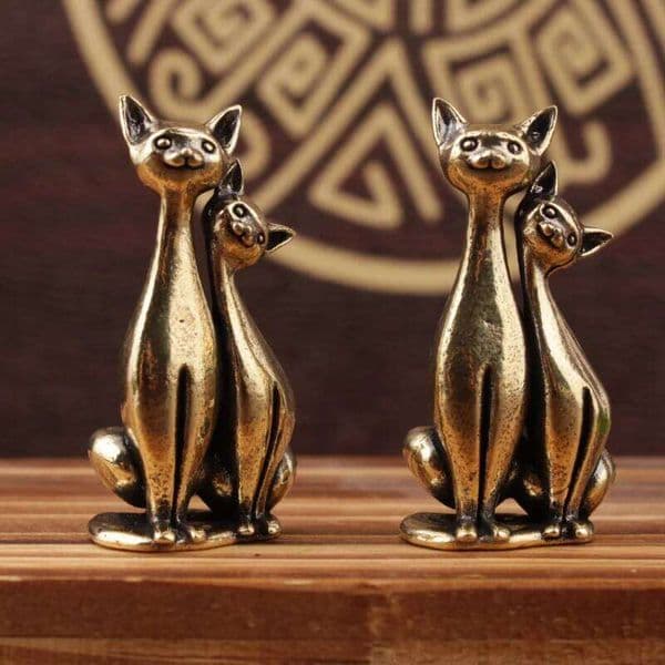 Brass Statue Cute Couple Cat Miniature Figurines Desk Ornament Decorations Solid Copper Animal Sculpture Home Decor Crafts 26Y0226