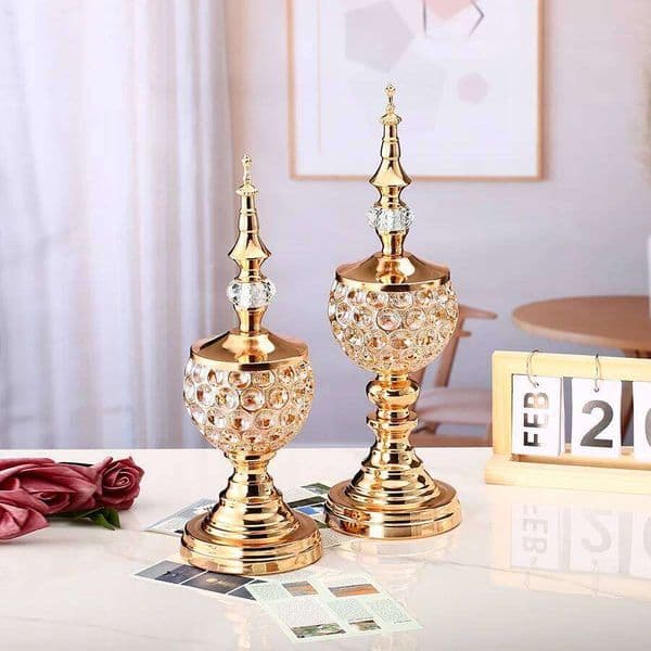 1pc Crystal Golden Candle Holder Candlestick Home For Dining Table Decor Weddeing Ramadan Incense burner C260226